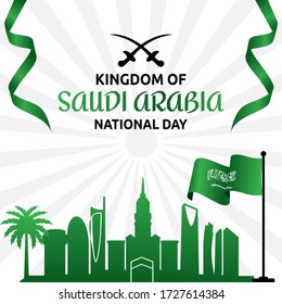 Vector illustration of Kingdom of Saudi Arabia National Day with flat style.