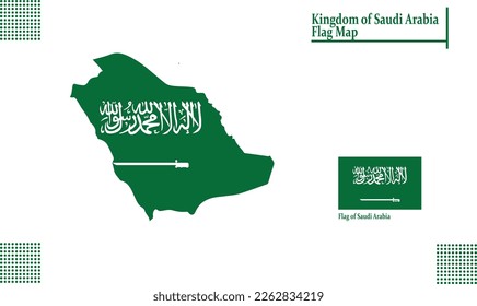 Ejemplo vectorial del mapa de Arabia Saudita en el Reino de Arabia Saudita con bandera oficial aislada en fondo blanco 