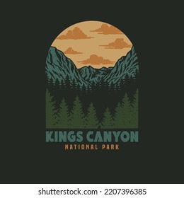 Vector illustration of Kings Canyon National Park, hand drawn line style with digital color