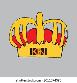 vector illustration of a king's crown in a golden cartoon style with a combination of letters that reads king