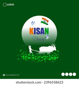 Vector illustration of Kisan Diwas social media feed template written hindi text means farmer day