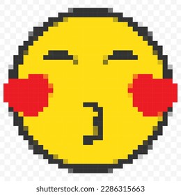 Vector illustration of kiss emoticons in a pixel art 8 bit video game style. Simple design on transparent background (PNG).