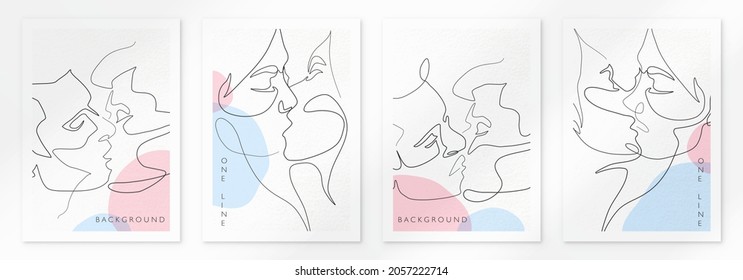 Vector Illustration, Kiss Of  Gay Couple. Lgbt Concept, Minimalistic One Line Style.