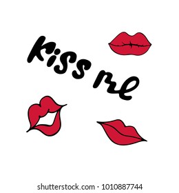Vector illustration kiss me with lips. Usable as postcards, posters, banners, flyers, badges, billboard, sticker.