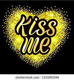 Vector illustration of kiss me for logotype, flyer, banner, invitaion or greeting card. Kiss me typography poster. Handwritten modern lettering. Kiss me calligraphy background.