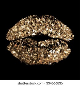 Vector Illustration Of Kiss Print With Gold Shimmer