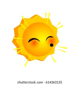 Vector illustration kiss sunny smile icon. Face emoji yellow icon. Isolated background. Happy feelings, expression for message, sms.