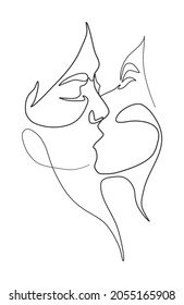 Vector illustration, Kiss of two girls, lesbian couples. lgbt concept, minimalistic one line style.