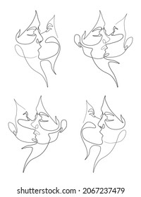 Vector illustration, Kiss of two girls, lesbian couples. lgbt concept, minimalistic one line style.