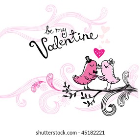 Vector illustration of kissing birds, may be used as Valentine card.