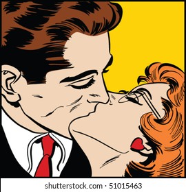 Vector illustration of a kissing couple in a pop art/comic style.