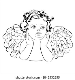 Vector illustration of a kissing cupid. Isolated image of an antique character.