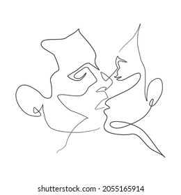 Vector illustration, kissing man and woman. minimalistic one line style.