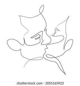 Vector illustration, kissing man and woman. minimalistic one line style.