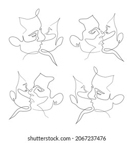 Vector illustration, kissing man and woman. minimalistic one line style.