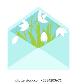 Ilustración vectorial. kit. Flores de nieve en una alfombra azul. Composición de primavera.