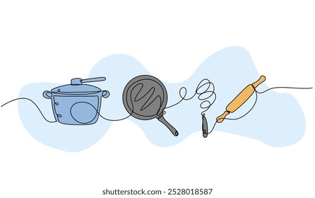 Vector illustration of kitchen appliances. Modern flat in continuous line style.