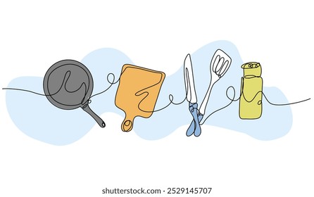 Vector illustration of kitchen appliances. Modern flat in continuous line style.