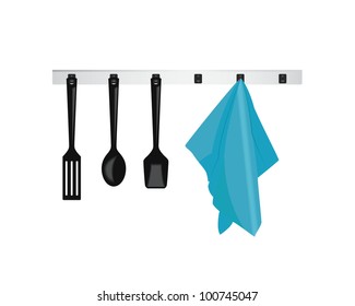 Vector illustration of kitchen appliances and a towel.