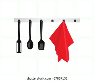 Vector illustration of kitchen appliances and a towel