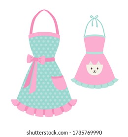 Vector illustration of kitchen aprons for mom and daughter.