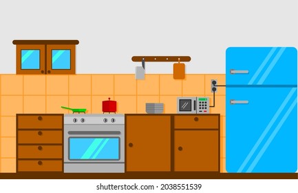 vector illustration, kitchen background with cooking utensils