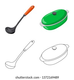 Vector illustration of kitchen and cook icon. Collection of kitchen and appliance vector icon for stock.