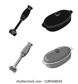 Vector illustration of kitchen and cook logo. Set of kitchen and appliance vector icon for stock.