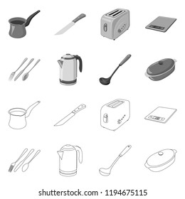 Vector illustration of kitchen and cook logo. Set of kitchen and appliance vector icon for stock.
