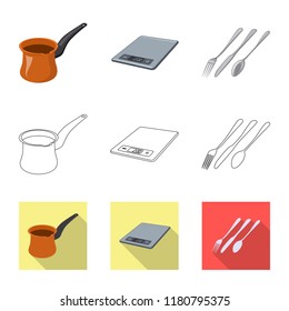 Vector illustration of kitchen and cook sign. Collection of kitchen and appliance vector icon for stock.