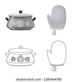Vector illustration of kitchen and cook sign. Collection of kitchen and appliance stock vector illustration.