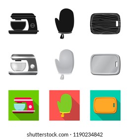 Vector illustration of kitchen and cook sign. Collection of kitchen and appliance vector icon for stock.