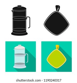 Vector illustration of kitchen and cook sign. Set of kitchen and appliance stock vector illustration.