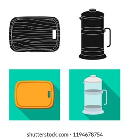 Vector illustration of kitchen and cook sign. Set of kitchen and appliance stock vector illustration.