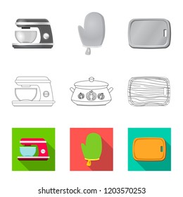 Vector illustration of kitchen and cook sign. Collection of kitchen and appliance stock vector illustration.