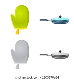 Vector illustration of kitchen and cook sign. Set of kitchen and appliance stock vector illustration.
