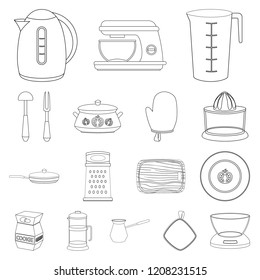 Vector illustration of kitchen and cook sign. Set of kitchen and appliance stock symbol for web.