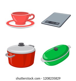 Vector illustration of kitchen and cook sign. Collection of kitchen and appliance vector icon for stock.