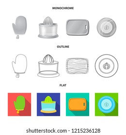 Vector illustration of kitchen and cook sign. Set of kitchen and appliance stock vector illustration.
