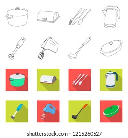 Vector illustration of kitchen and cook sign. Collection of kitchen and appliance stock vector illustration.