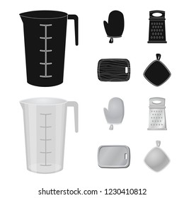 Vector illustration of kitchen and cook sign. Set of kitchen and appliance stock vector illustration.