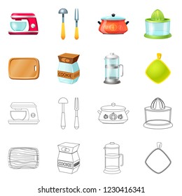 Vector illustration of kitchen and cook sign. Set of kitchen and appliance stock vector illustration.