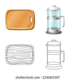 Vector illustration of kitchen and cook sign. Collection of kitchen and appliance stock vector illustration.