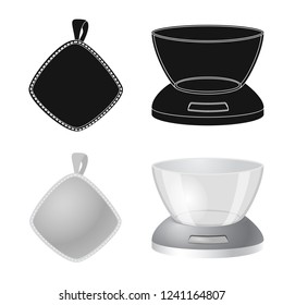 Vector illustration of kitchen and cook sign. Set of kitchen and appliance stock symbol for web.