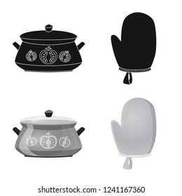 Vector illustration of kitchen and cook sign. Collection of kitchen and appliance vector icon for stock.