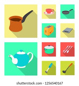 Vector illustration of kitchen and cook sign. Set of kitchen and appliance stock symbol for web.