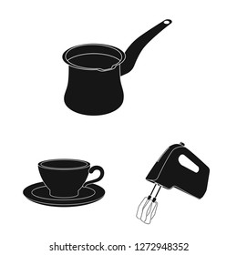 Vector illustration of kitchen and cook sign. Set of kitchen and appliance stock vector illustration.