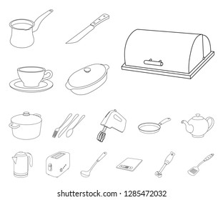 Vector illustration of kitchen and cook sign. Set of kitchen and appliance vector icon for stock.