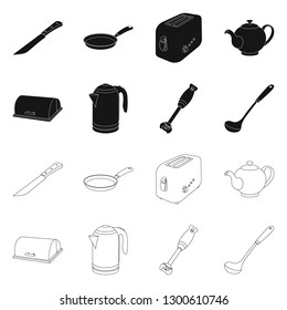 Vector illustration of kitchen and cook sign. Set of kitchen and appliance vector icon for stock.