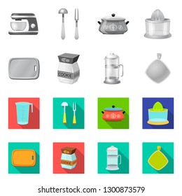 Vector illustration of kitchen and cook sign. Set of kitchen and appliance stock vector illustration.